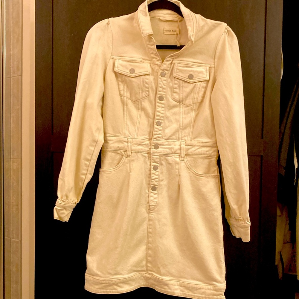 Nicole Miller Denim Mini Shirt Dress Cream/Off-White